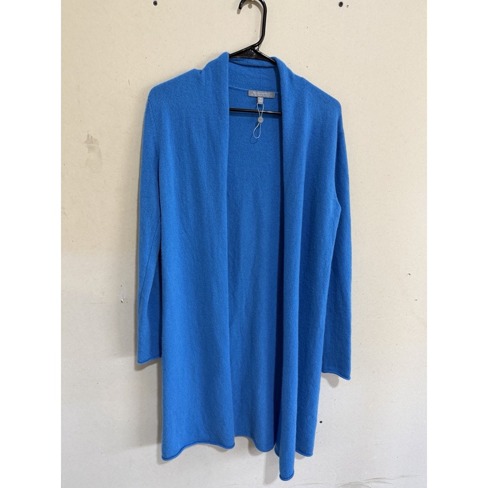 Neiman Marcus 100% Cashmere Duster Cardigan Sweater M Blue Longline Open Front